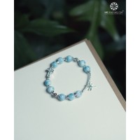 Lắc tay mân côi Larimar 10mm charm bạc